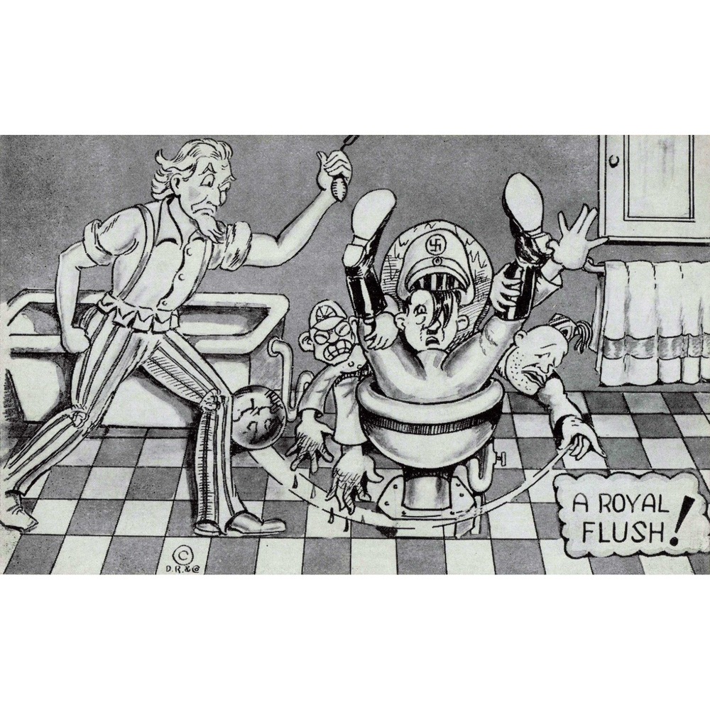 Vintage 1943 WWII Slam the Axis A Royal Flush Postcard Propaganda Satire - Picture 1 of 2